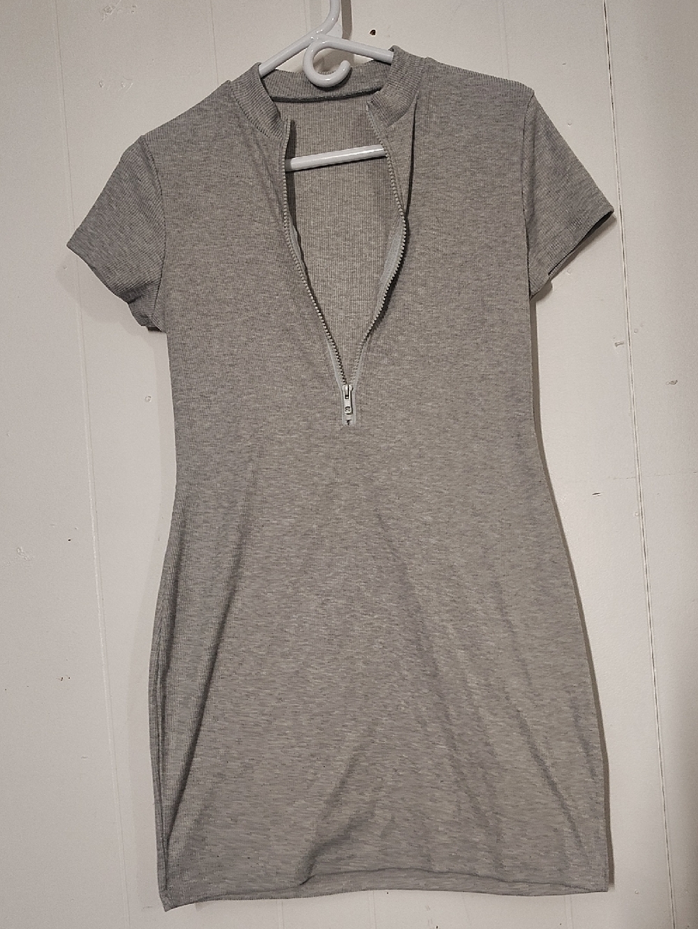 Heather Gray Zip-Front Midi Dress